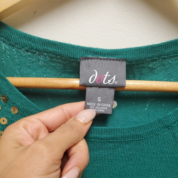 Gold Sequin Green Crewneck Sweater S - Picture 5 of 5